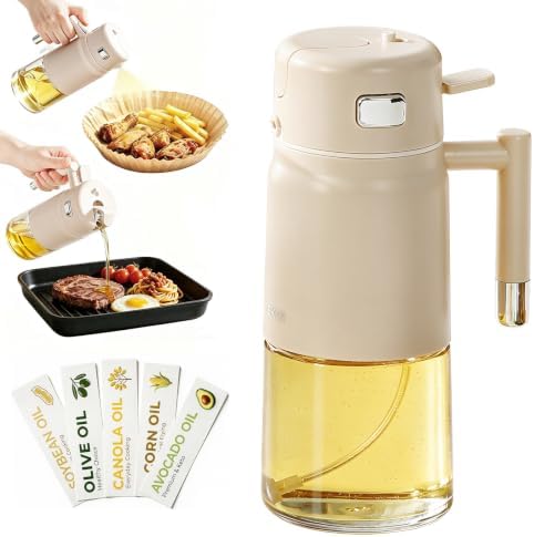 23.7oz/700ml Glass Olive Oil Sprayer for Cooking, 2-in-1 Oil Dispenser for Kitchen, Air Fryer, Salad, BBQ, Food Grade Spray Bottle with Portion Control