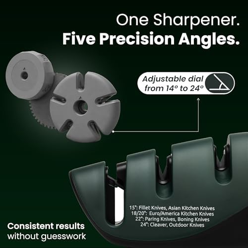 Adjustable Angle Pocket Knife Sharpener – 5-Angle Precision Dial, 3-Stage Diamond & Ceramic System for EDC, Kitchen & Outdoor Knives – Ergonomic Handle, Non-Slip Base