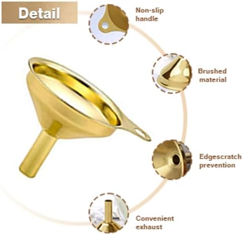Stainless Steel Funnel, 3 Pack Gold Metal Kitchen Funnel Set, Food Grade Kitchen Gadgets Accessories, Mini Funnels for Filling Bottles, Liquid Transfer, Cooking, Car Oil, Lab Use