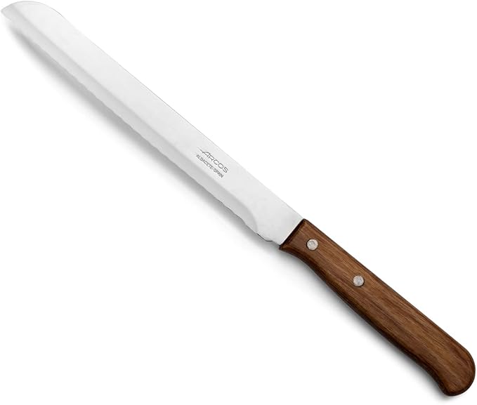Arcos Bread Knife 7 Inch Nitrum Stainless Steel and 170 mm blade. Obtain a great variety of cuts for your food. Ideal knife for daily domestic use. Series Latina. Color Brown.