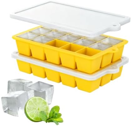Silicone Ice Cube Tray 2 Pack, HANCELANT Ice Cube Mold, Ice Trays for Freezer with Lid for Whiskey, Cocktail, Drinks and Food, Freezer, BPA Free, Easy Release