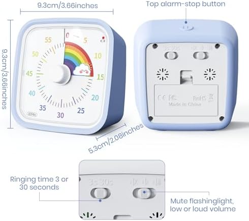 Yunbaoit Rainbow Visual Timer for Kids, 60-min Countdown Timer, Light Blue