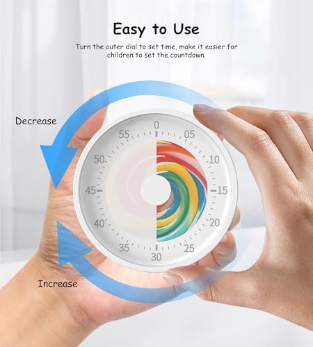 Visual Timer Kids 60 Minute Countdown, Non-Ticking Classroom Timer