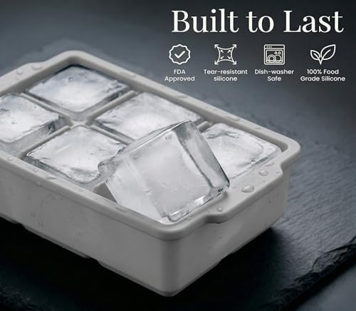 KitchFort® Large Silicone Ice Cube Tray (3-Pack) - 2" Big Ice Mold with Lid