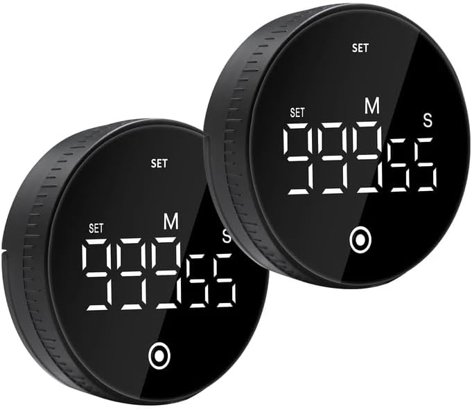 Digital Kitchen Timer, Magnetic Visual Countdown Countup Timer with Large LED Display, Adjustable Volume, Easy for Seniors and Kids, for Cooking, Classroom, Fitness, Study (2 * Black)