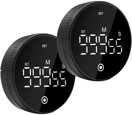 Digital Kitchen Timer, Magnetic Visual Countdown Countup Timer with Large LED Display, Adjustable Volume, Easy for Seniors and Kids, for Cooking, Classroom, Fitness, Study (2 * Black)