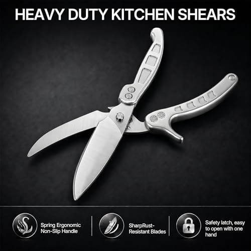 Kitchen Scissors All Purpose Heavy Duty, Stainless Steel Heavy Duty Kitchen Shears for Bone, Poultry, Chicken, Vegetable, Meat & Seafood Cooking Food Scissors With Safety Spring Lock