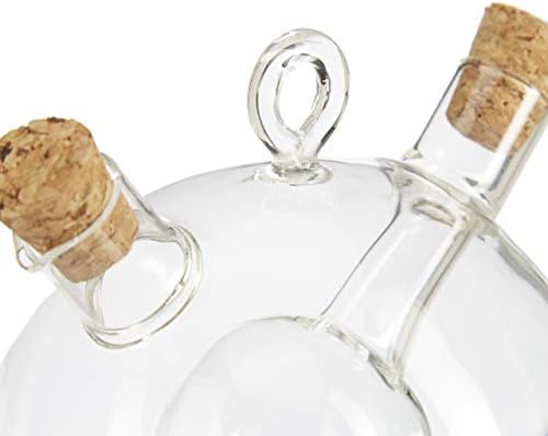 Relaxdays 10027668 Oil and Vinegar Dispenser 2 in 1, Glass Bottle with Cork Stoppers, 375/50 ml Capacity, Transparent, Light Brown