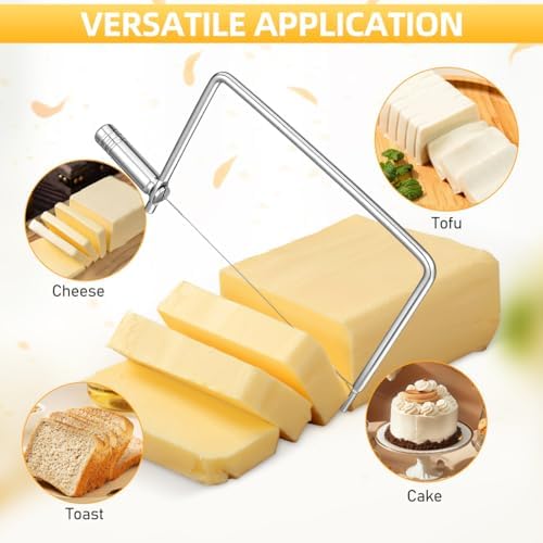 NUOBESTY Heavy Duty Cheese Slicer with Wire Stainless Steel Handheld Butter Cutter Compact Kitchen Tool 8.26X4.33In