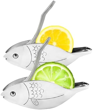 Fish Shape Lemon Squeezer, Stainless Steel Manual Lemon Juicer, Portable Lime Citrus, Heavy Duty Manual Squeeze Hand Press Juice for Cocktails Drinks Cooking (Silver)