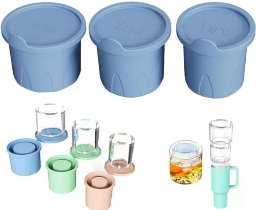 Ice Mold for Stanley Cup, 3 Pcs Silicone Ice Cube Tray for Tumbler 20/30/40oz Hollow Cylindrical Ice Molds with Lid for Freezer, Whiskey, Juice, Coffee, Cocktail, Ice Drink (Blue)
