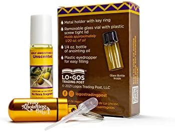Unscented Anointing Oil from Israel Boxed Gift Set with Dispenser, Holy Jerusalem Oil & Gold Metal Keychain Bottle Container, Plastic Dropper & Small Glass Vial, Aceite Ungido y Botella