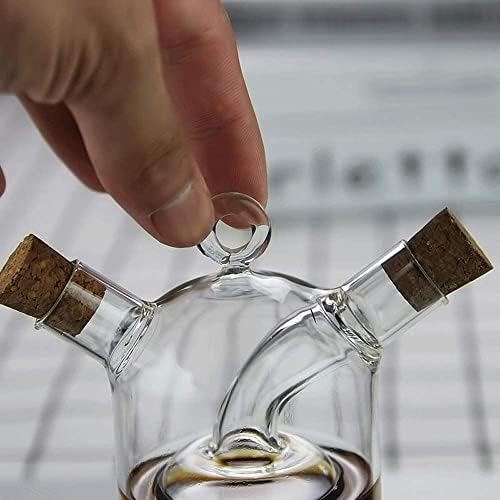 Olive Oil and Vinegar Dispenser Cruet Bottles, 2 in 1 Transparent Glass Oil Bottle, Dual Glass Oil Dispenser Bottles for Kitchen Cooking Container