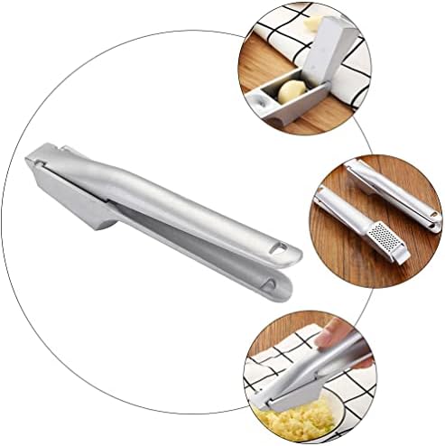 Hemoton Garlic Press Stainless Steel Garlic Masher Manual Vegetable Masher Hand Press Fruit Juicer for Fruits Ginger Silver