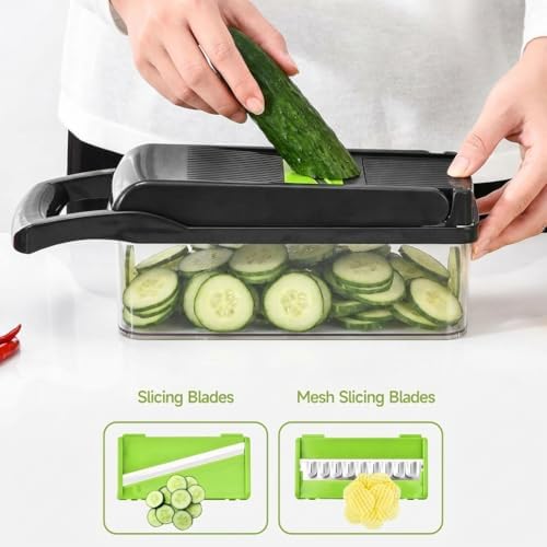 15 in 1 Vegetable Chopper, Food Veggie Chopper, Onion and Vegetable Slicer with Container, Dicer, Kitchen Gadget and Essential