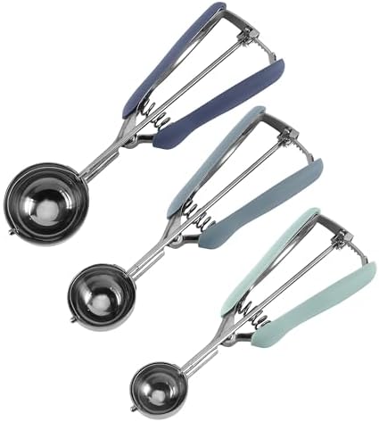 Social Chef Stainless Cookie Scoop Set - Small Cookie Dough Scooper for Great Cookies Sized Cookies - Small Ice Cream Scooper with Trigger Release, 3 Pack, Blue