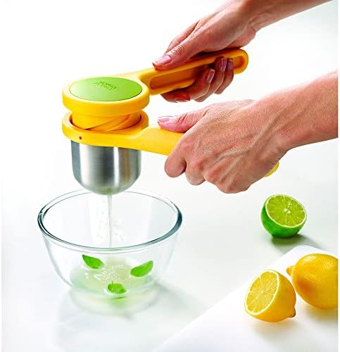 Joseph Joseph Helix Garlic Press and Citrus Juicer Ergonomic Twist-Action Hand Press Stainless Steel Set, Green and Yellow