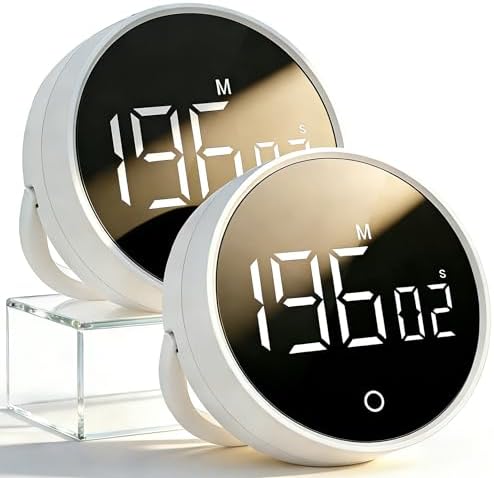 2 Pcs Digital Kitchen Timer with Stand, Magnetic Smart Productivity Timer 200 Minute Countdown Coutup Timer with Large LED Display Volume Adjustable for Cooking Gym Meeting Classroom Study Work