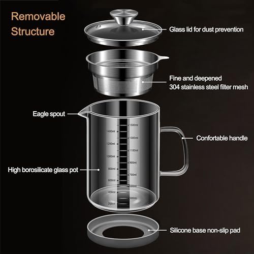 50oz Glass Oil Strainer Container with Fine Mesh Strainer (1.5L)