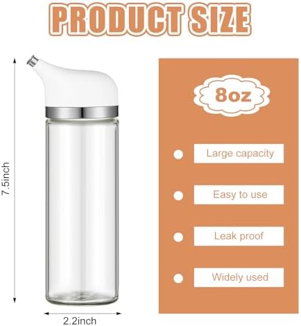 1 Pcs Cruet Dispenser Set 8 oz, White Glass Soy Sauce Dispenser, Small Olive Oil and Vinegar Bottles, Soy Sauce Bottle, Non Drip Spout Cruet Bottle for Kitchen Cooking
