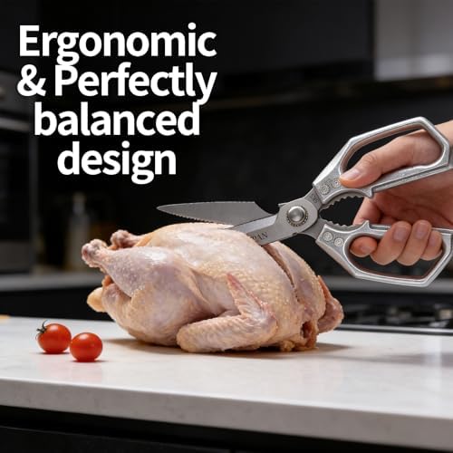 Kitchen Scissors - Kitchen Shears for Food, Sharp Meat Cutting Scissor, Heavy Duty Poultry Shear for Food, Japan Cooking Scissors, Chicken Shears Gifts for Men Women