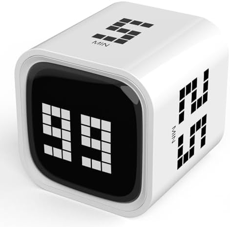 Rotating Focus Timer, 5/25/10/60-Minute Pomodoro Timer, Desk Flip Countdown with Vibration & Volume Control, ADHD-Friendly Tool for Office, Study, and Kitchen (White)