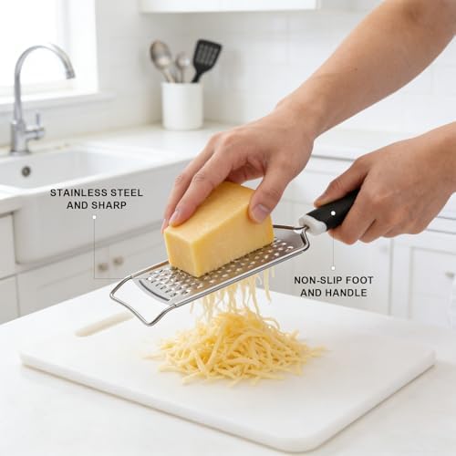 Lothee Replaceable Wire Cheese Slicer with Board and Measuring Grids and Grater Tightness Adjustable Cheese Slicers, Stainless Steel Cutter with 5 Extra Wires, Dishwasher Safe, Kitchen Gadget