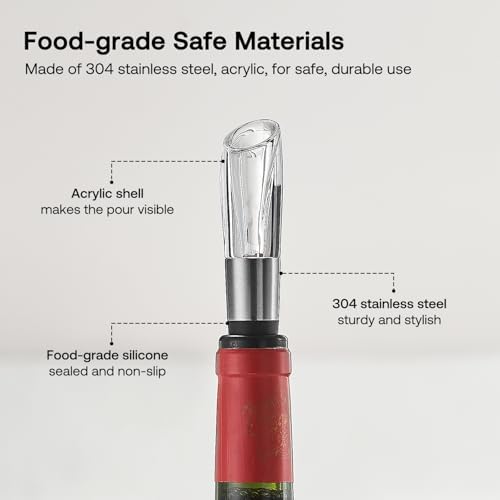 Elegant Wine Aerator Pourer Spout by ELMWAY - Clear Wine Air Aerator Enhances Flavor, Aroma & Finish, No Spill Design, Wine Accessory Gift for Wine Lovers - Gunmetal