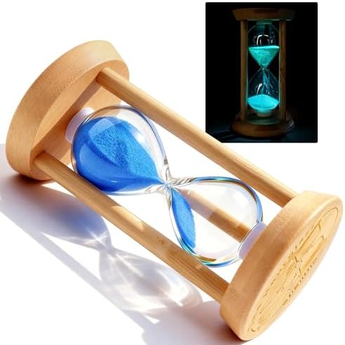 PROLOSO 10 Min Wooden Sand Timers 10 Minutes Glow in The Dark Hourglass Large Bamboo Sand Clock Sandglass for Yoga Reading Home Office Decor