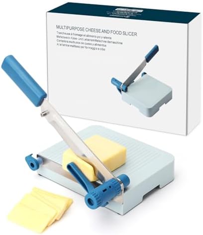 KITCHENDAO Multipurpose Cheese Slicer Cutter with Board for Arthritic and Weak Hands, Adjustable Thickness Dial for Block Cheese, Effortless Slicing, Guillotine Sausage Ham Biltong Jerky Slicer