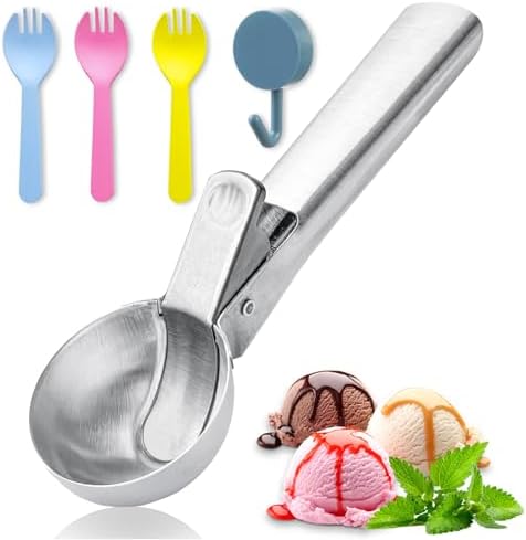 Large Ice cream scoop, a portable stainless steel ice cream scoop with trigger device and comfortable handle, suitable for DIY mixed ice cream, fruits, frozen yogurt, etc. (1pcs Large silvery)