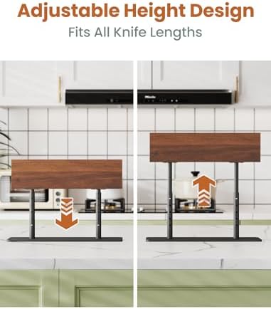 NiHome Magnetic Knife Block Countertop Holder Adjustable Acacia Wood