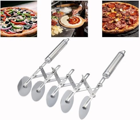 Wheel Adjustable Pasta Cutter with Handle - Stainless Steel Multi-Tool for Baking Pastry, Pizza, Noodles & Pie Crust (5 Roller)