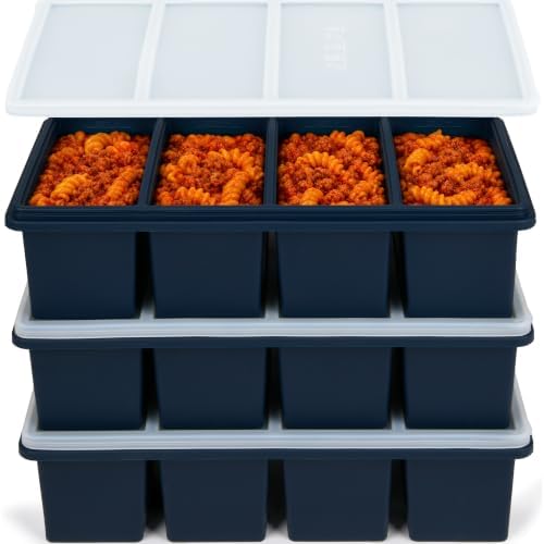 Silicone Freezer Molds with Lids, 1 Cup Soup Freezer Containers, Large Ice Cube Trays for Meal Prep & Food Storage, Freeze Soup, Sauce, Broth, Leftovers, Oven & Dishwasher Safe, 3 Pack