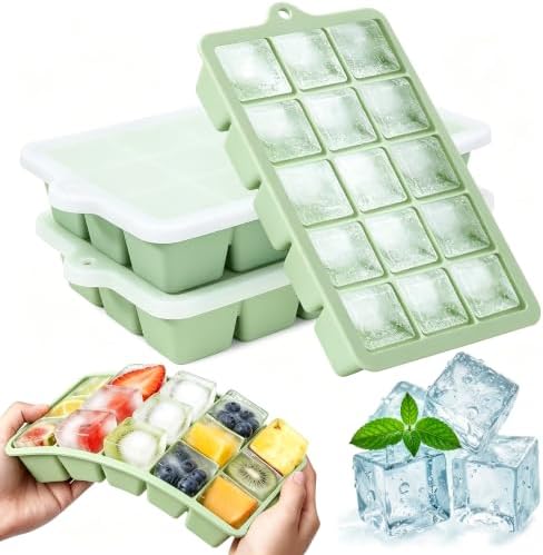 Silicone Ice Cube Trays With Lid (3, 3Pack-Green)