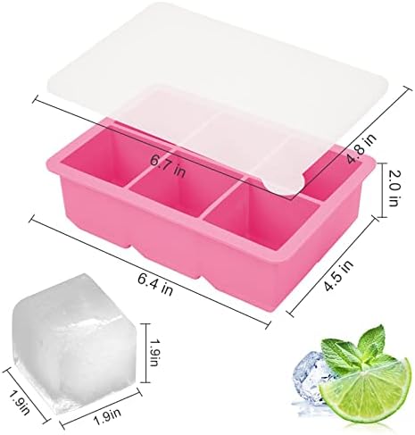 Excnorm Silicone Ice Cube Trays, 3‑Pack Large Square Molds with Lid