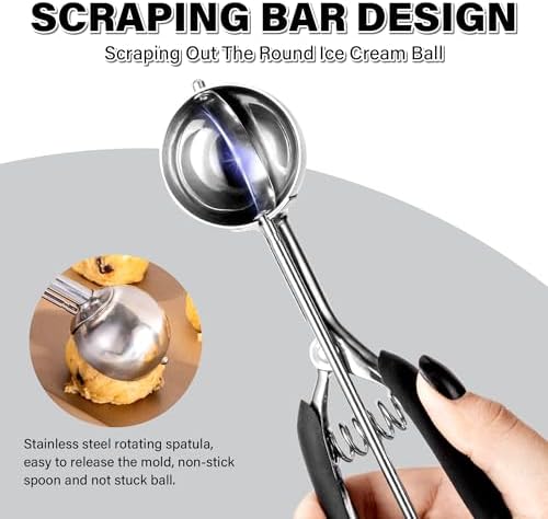 Cookie Scoop 2 Tbsp for Baking, Professional Stainless Steel Ice Cream Scoop 44mm, Melon Baller Muffin Scoop, Good Soft Grips, Quick Trigger Release, 30ml (2 Tablespoon)