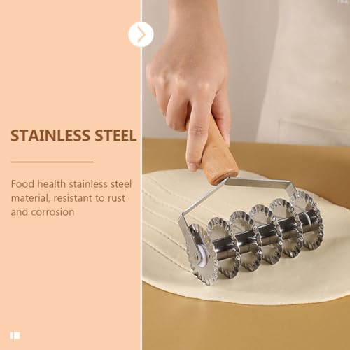 DOITOOL Stainless Steel Dough Lattice Roller Cutter with Wood Handle Noodle Pasta Cutter Wheel Lattice Pastry Tool for Dough Spaghetti Cookie Pie Pizza Bread Crust Roller