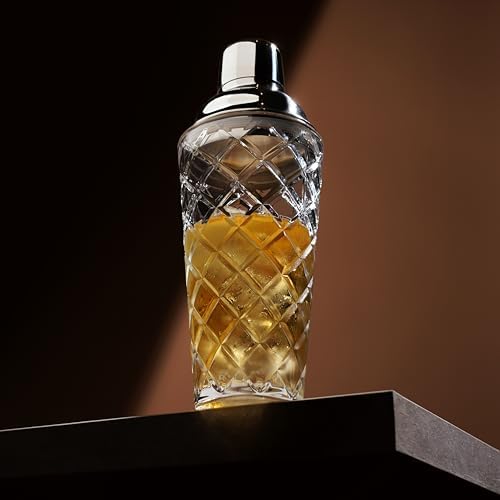 True Reserve Glass Cobbler Shaker, Elegant Cocktail Shaker for Margarita, Whiskey Sour, Espresso Martini, Mixed Drinks, Cold Brew Cocktails, Home Bar Tools, Gifts for Men, 14 oz
