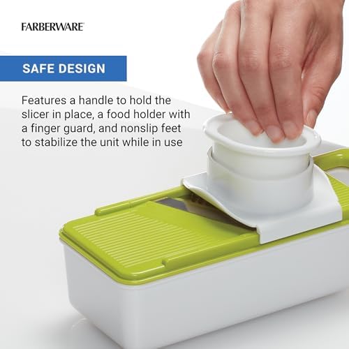 Farberware Professional Mandoline Slicer with Storage Case, White and Green