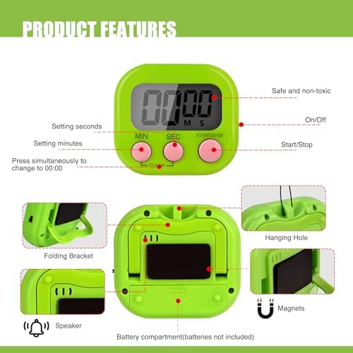 6 Pack Multi-Function Electronic Timer, Colorful Kitchen Timers Digital Magnetic, Countdown Timer, Big LCD Display Loud Alarm Kitchen Timers for Cooking, Bathing, Gym, Meeting, Classroom