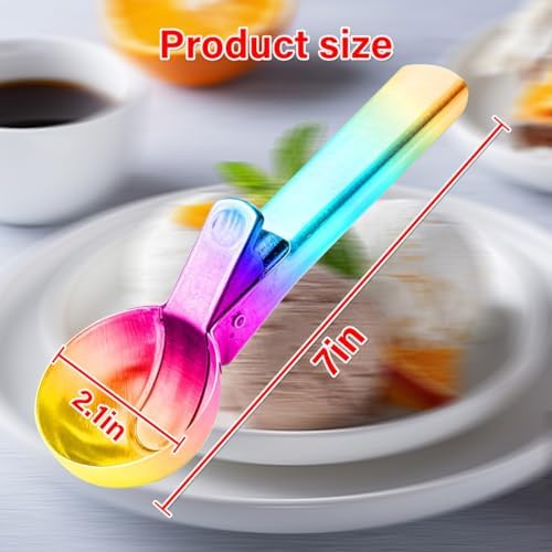 Ice Cream Scoop,Portable Stainless Steel Ice Cream Scoop with Trigger and Comfortable Handle,Icecream Scoop Spoon Perfect for DIY Ice Cream,Fruit,Cookie (Rainbow)