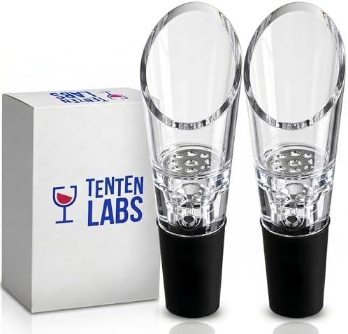 TenTen Labs Wine Aerator Pourer (2-Pack), Decanter Spout, Black