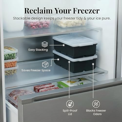 KitchFort® Large Silicone Ice Cube Tray (2-Pack) - 2" Big Ice Mold with Lid