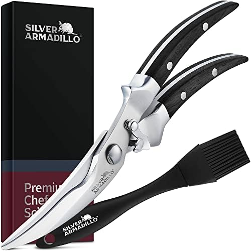 Heavy Duty Poultry Shears - Professional Stainless Steel Kitchen Scissors for Bone, Chicken, Meat, Fish & Vegetables - Spring Loaded (Black Wood Handles)