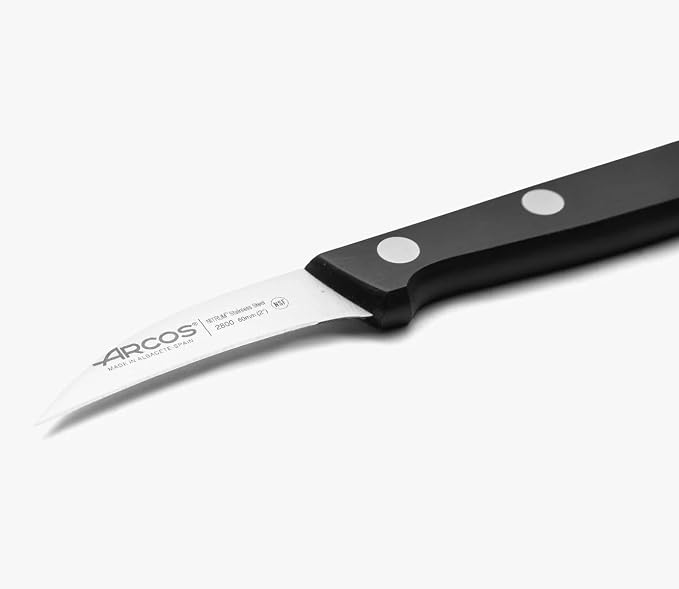 Arcos Curved Paring Knife 2 Inch Stainless Steel. Kitchen Knife for Peeling Fruits and Vegetables. Ergonomic Polyoxymethylene Handle and 60 mm Blade. Series Universal. Color Black.