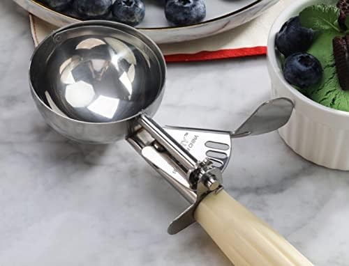 New Star Foodservice 34783 Commercial-Grade Thumb Press Food Disher/Ice Cream Scoop, 18/8 Stainless Steel, 3.75 oz, Size 10, Ivory