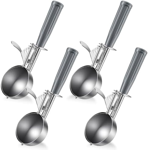 4 oz Ice Cream Scoop with Trigger, 4 Pcs Portion Scoop, Stainless Steel Large Cookie Scoops for Portion Control, Baking Food, Cookie Dough, Cupcake Batter