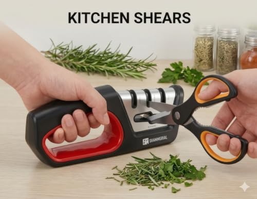4 in1 Knife Sharpener — Diamond-Coated Ceramic Sharpening Stones Compatiable for All Knives Including Professional, Precision Kitchen, Chef's Knives ，with Non-Slip Rubber Edge Grip