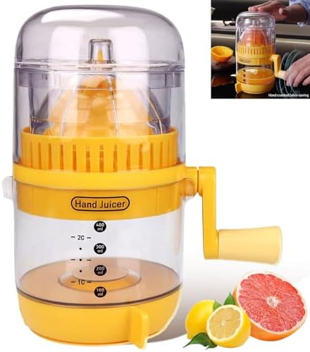 Manual Hand Crank Juicer - Portable Orange Squeezer Manual for Oranges, Lemons & More Hand Operated Fruit Juice Press for Home & Outdoor Use